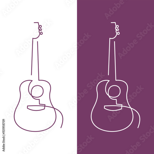 Isolated line drawing of acoustic guitar and electric guitar, vector illustration design