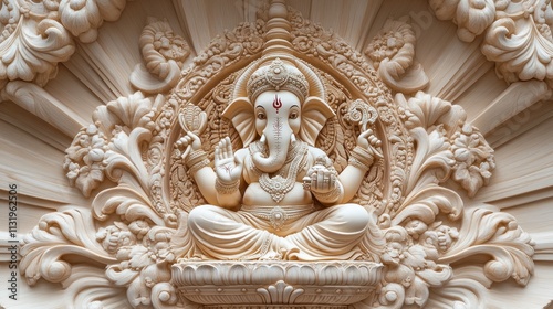Intricate Ganesha statue in ornate relief.