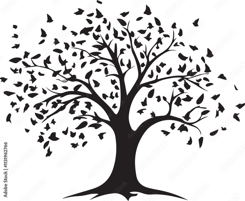 Fototapeta premium Tree with bird black silhouette vector file graphic design