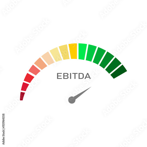 EBITDA (Earnings before interest, taxes, depreciation and amortization) word. Business finance optimization strategy economy saving. Text with arrow. Instrument scale. Colorful infographic element.