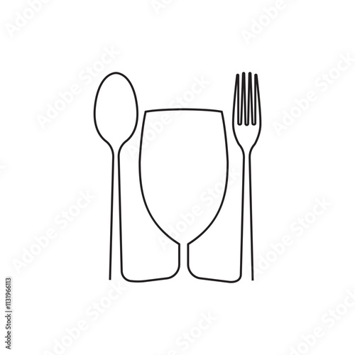 Food safe logo, Wine glass, spoon and fork symbol vector icon