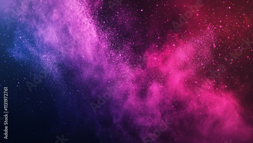 Abstract pink and purple powder explosion on dark background.