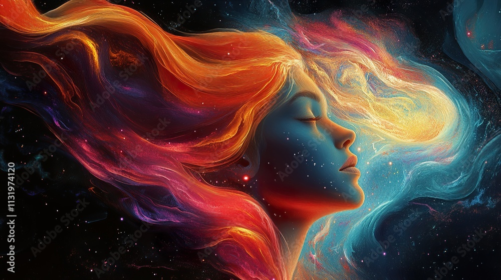 Fototapeta premium Cosmic Woman: A Dreamy, Abstract Portrait