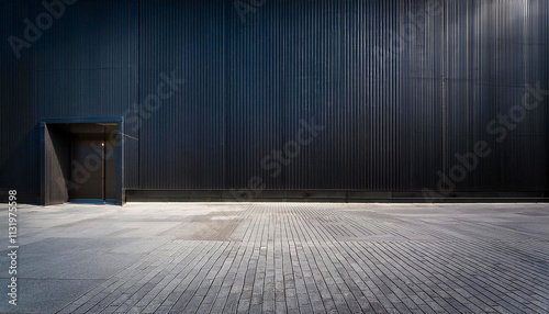 Empty sidewalk in front of a dark building wall minimalist photograph showing implicity and the beauty of clean.Generative AI
