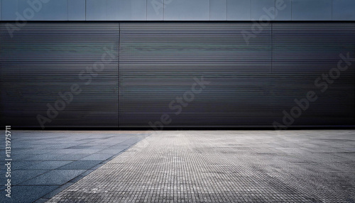 Empty sidewalk in front of a dark building wall minimalist photograph showing implicity and the beauty of clean.Generative AI
