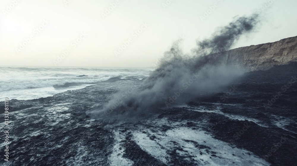 Naklejka premium Volcanic Eruption on a Rugged Coastline