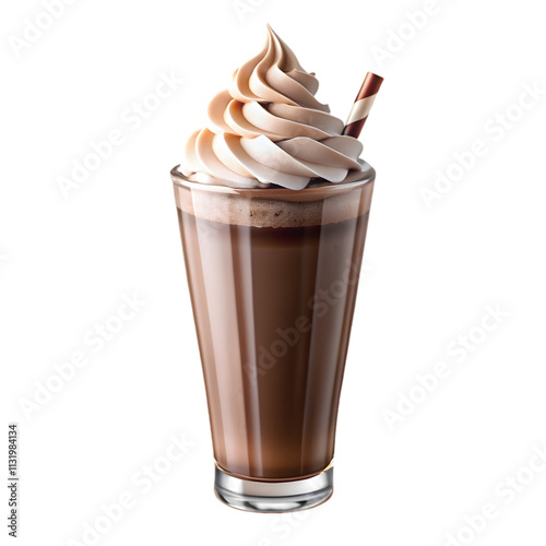 chocolate milkshake with whipped cream isolated on white background