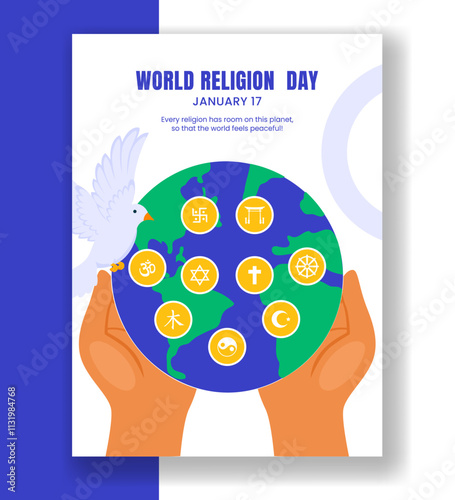 Flat Cartoon Illustration for World Religion Day Celebration Vertical Poster Templates
