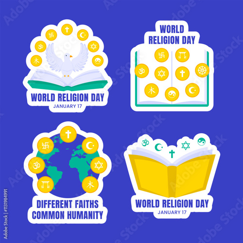 World Religion Day Flat Style Templates for Social Media Label