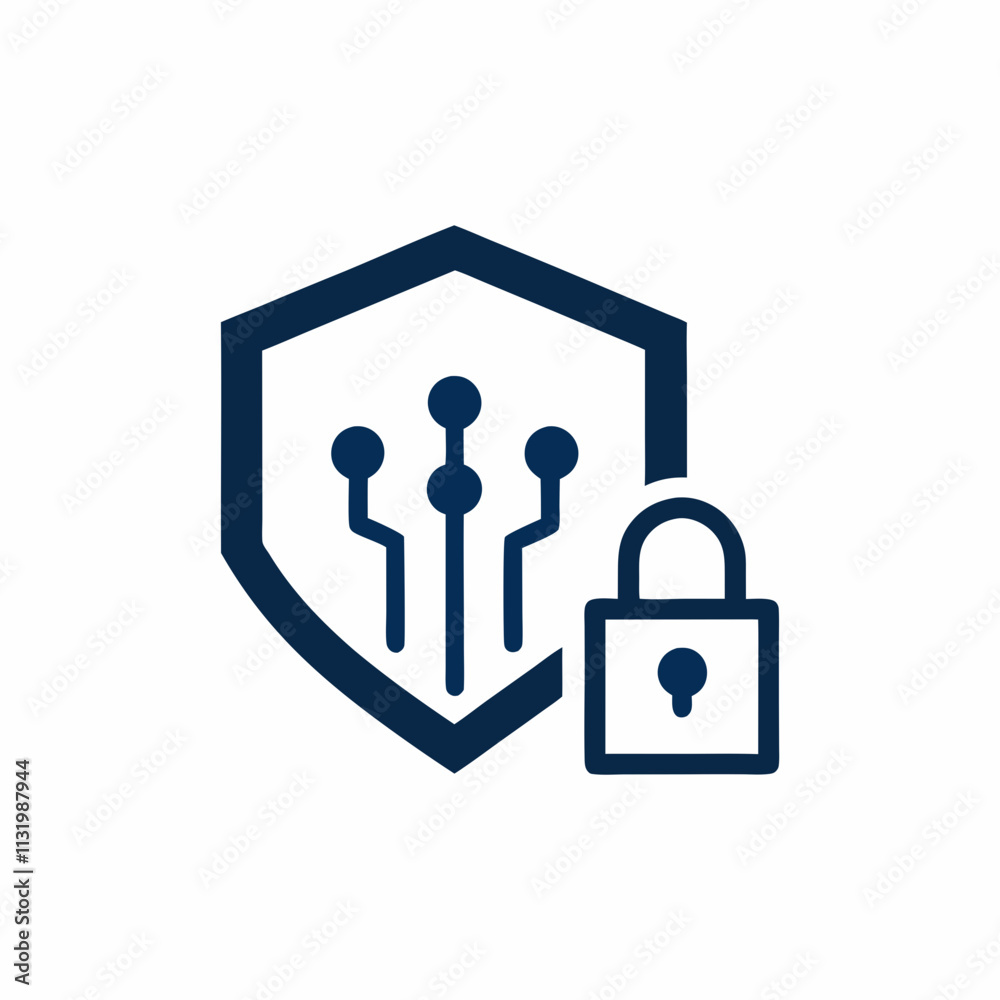 Fototapeta premium Digital Security Lock and Shield Logo Design.