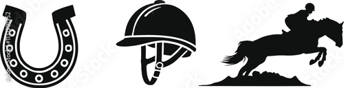 Horse riding and related element set, vector illustration.