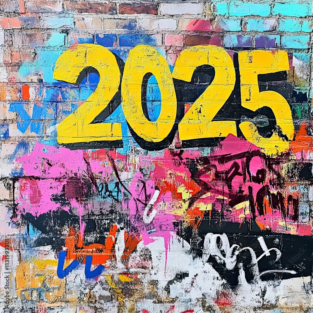 Fototapeta premium Graffiti-Style Vibrant ‘2025’ Typography for New Year Celebrations, 2031 Typography and Designs, New Year's day, New Year's Eve