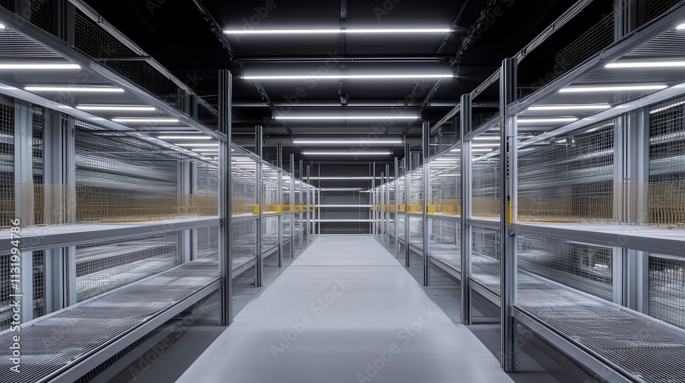 Fototapeta premium Modern Industrial Storage Space with Metal Shelving