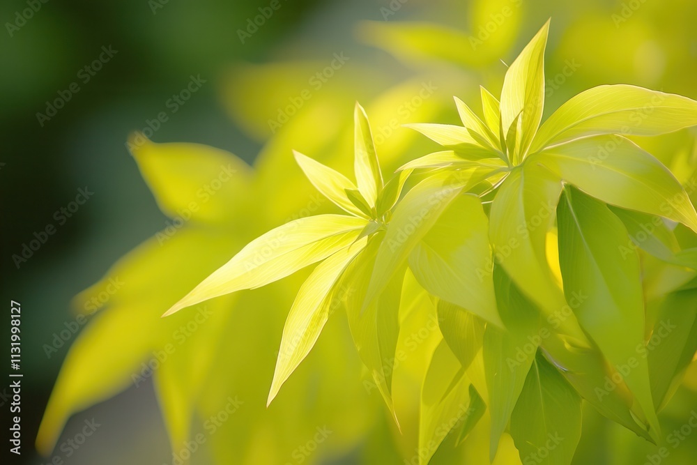 Fototapeta premium Bright green leaves in soft sunlight.