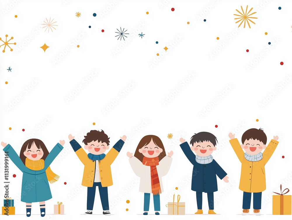 Fototapeta premium Happy boys and girls to celebrate the New Year