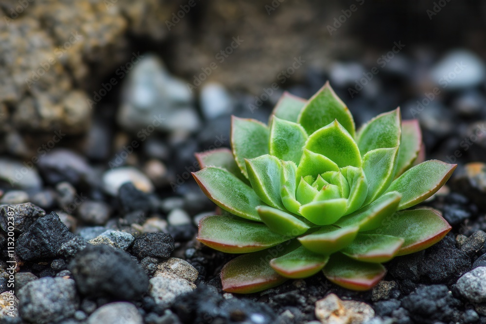 Fototapeta premium Close-up of a succulent plant on rocky soil.