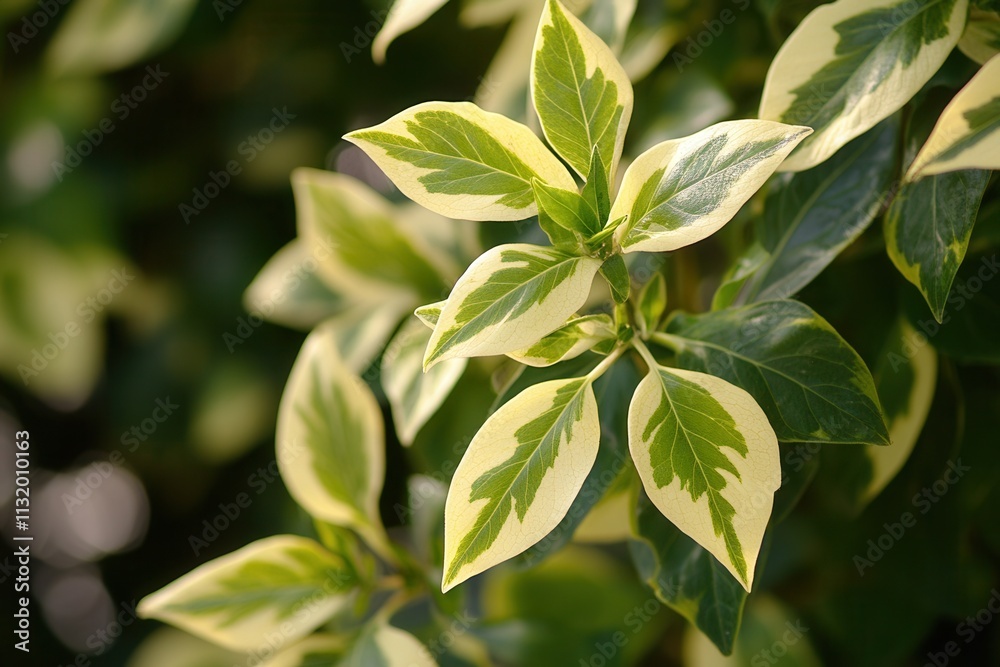 Obraz premium Close-up of variegated green and cream leaves.