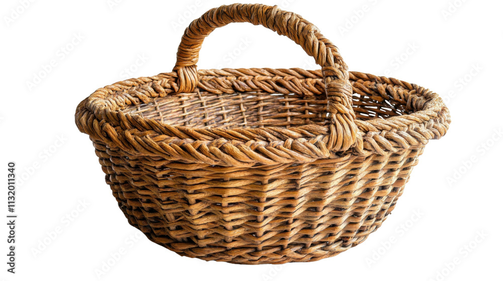 Obraz premium empty wicker basket isolated on white background
