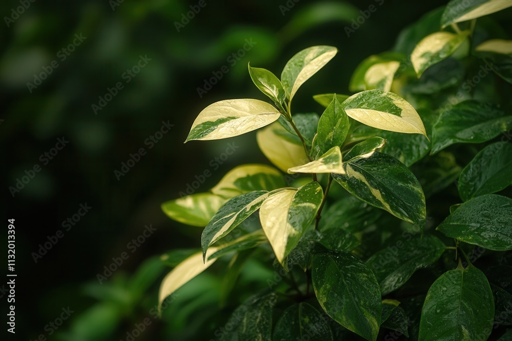 Obraz premium Close-up of vibrant green and yellow leaves.