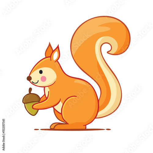 A cute cartoon squirrel holding an acorn, showcasing a playful and friendly character.