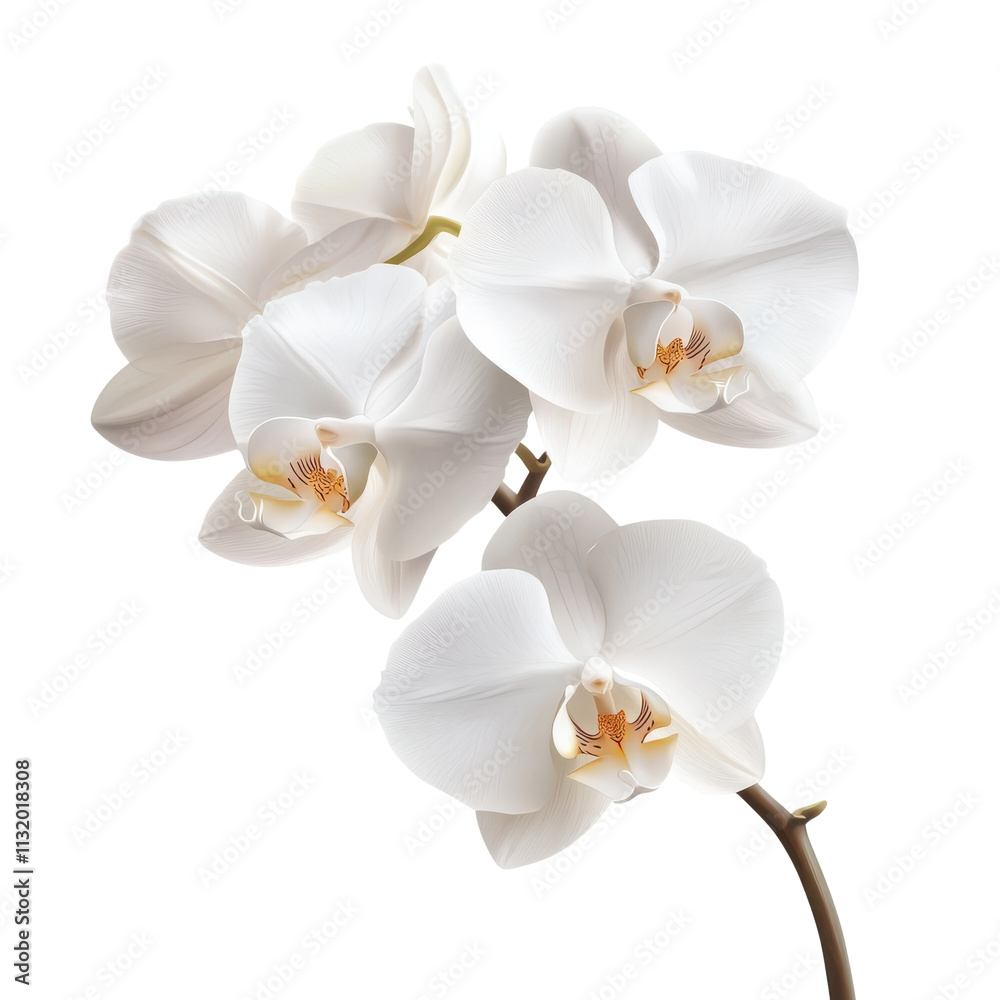 Obraz premium Elegant white orchids with delicate petals arranged harmoniously, showcasing their beauty and intricate details.