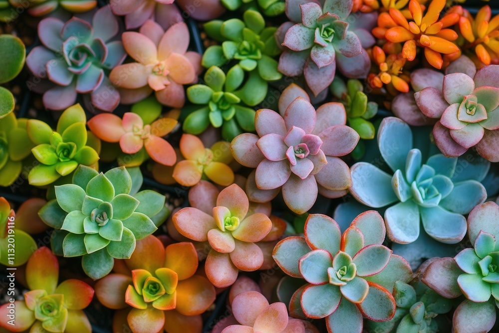 Obraz premium Colorful arrangement of various succulent plants.