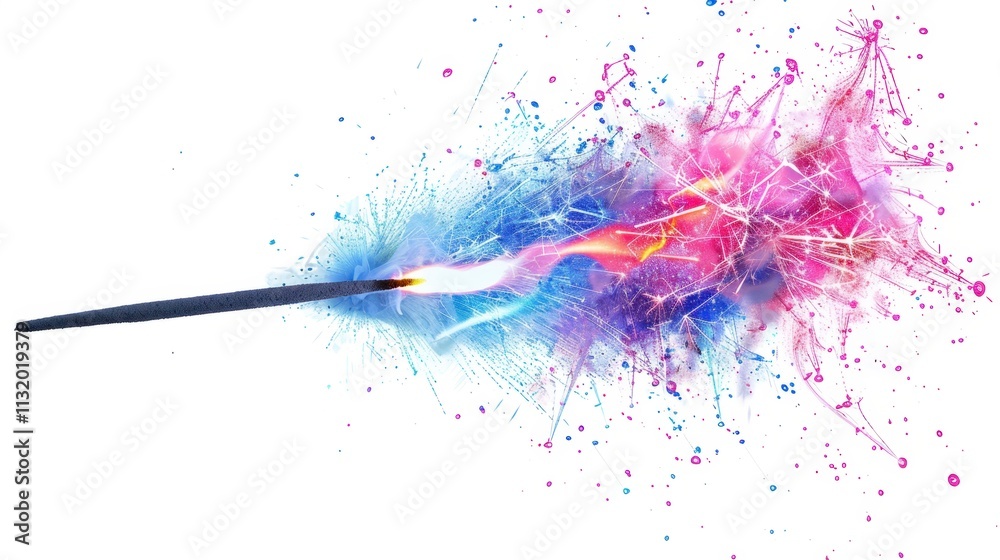 Obraz premium Sparkler in full effect with bright sparks, isolated on white background, vibrant and festive