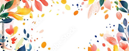Colorful floral frame with white space.
