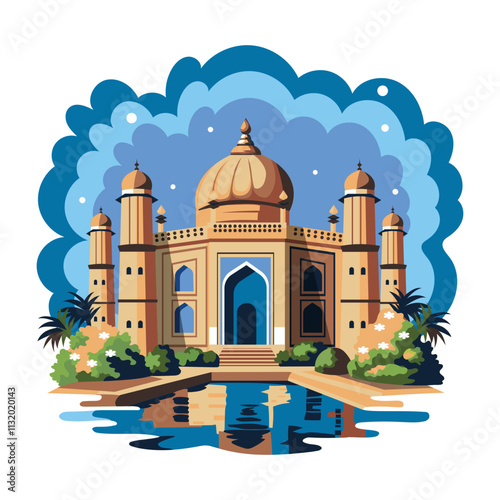 Famous agra mosque, flat style illustration 