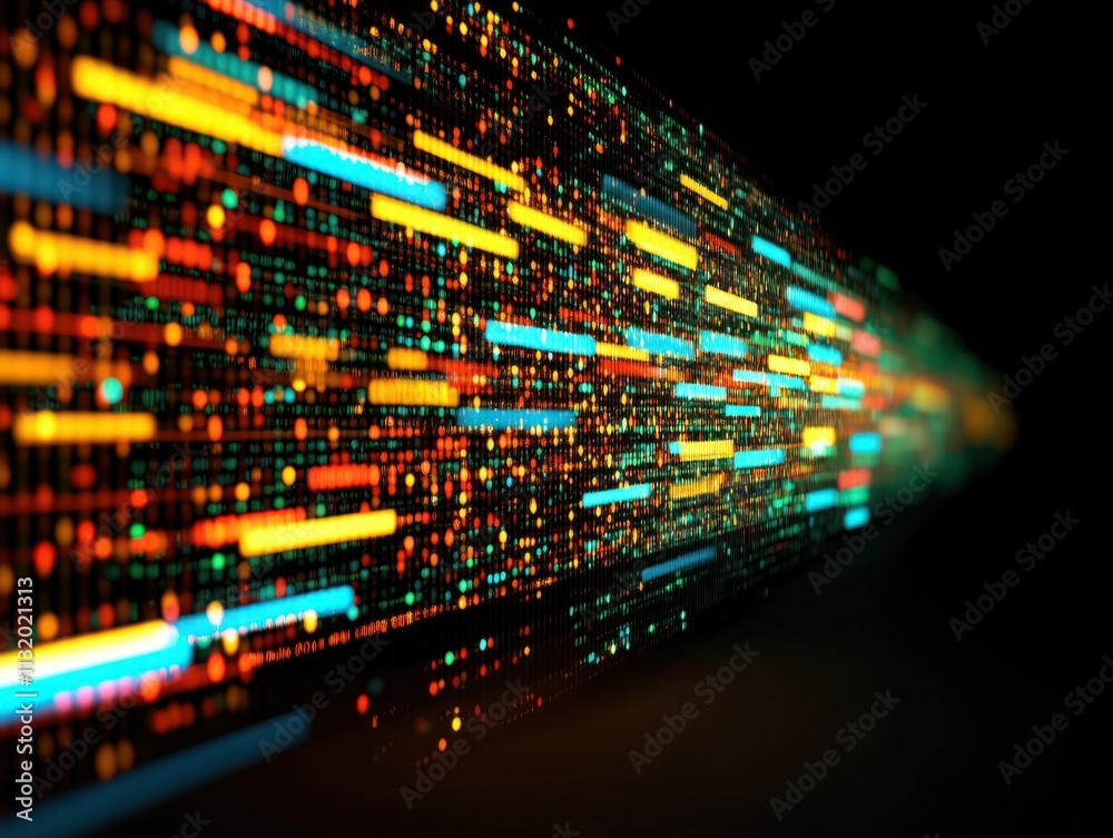 Obraz premium Abstract digital background with vibrant lights and colorful data streams, representing connectivity, technology, and dynamic information flow in a modern futuristic environment