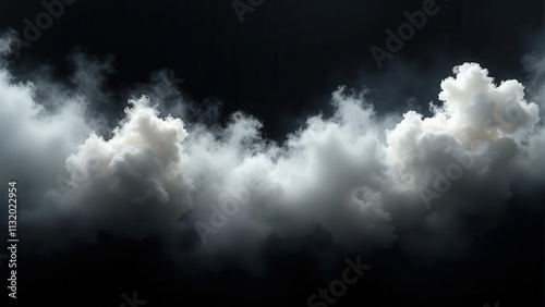 Soft gray mist overlays. An expansive misty scene that vividly captures the beauty of translucent fog whirling against a stark black canvas. 