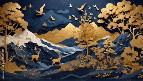 Dark Blue Mural Wallpaper