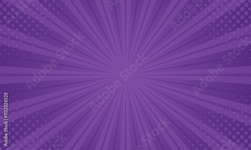 Purple comic sunburst effect background with halftone. Pop art comic-style vector background. Suitable for templates, sale banners, events, ads, web pages, and others