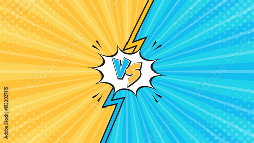 Bright yellow and blue versus comic-style background. Pop art comic sunburst effect background with halftone. Suitable for templates, sale banners, events, ads, web and pages