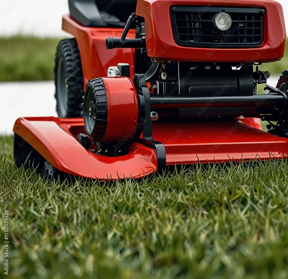 Obraz premium Red lawn mower isolated on a plain white background. Generative Ai.