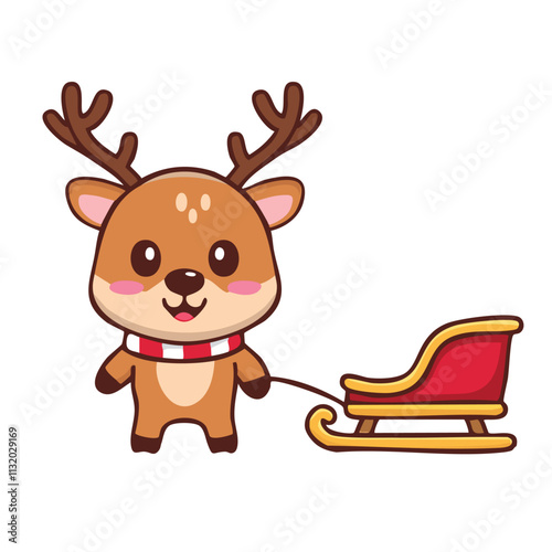 A cute reindeer pulling a sleigh, perfect for holiday-themed illustrations.