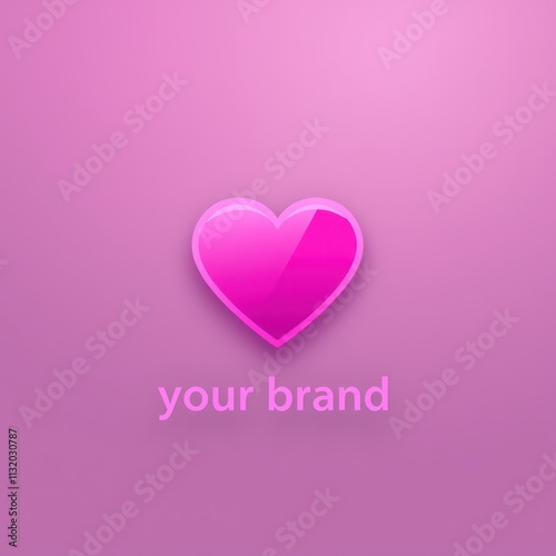 A glossy pink heart icon with the text "your brand" below it on a pink background.