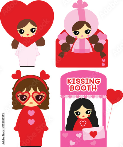 Cute girl Valentine art, Adorable Valentine girl illustration
