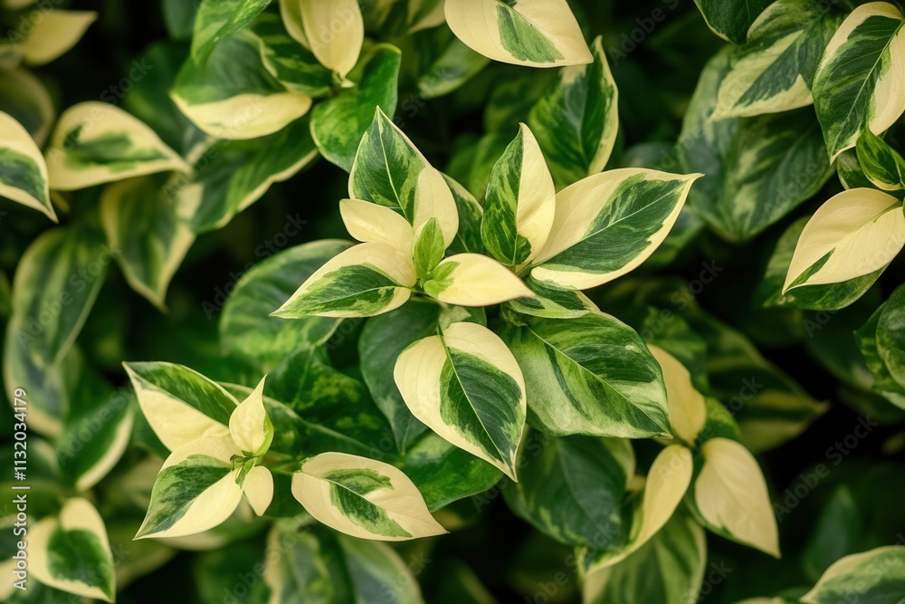 Obraz premium Lush green and cream variegated leaves close-up.