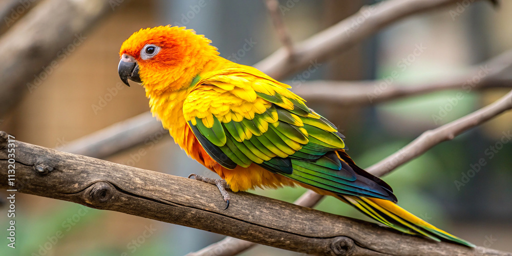 Obraz premium The bird’s stunning colors create a radiant effect, with the warm hues of orange and yellow blending beautifully with the lush green accents.