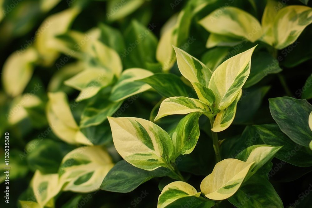 Obraz premium Lush green and variegated leaves in close-up view.
