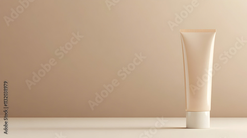 Tube of cream cosmetics minimalism beige background. Minimalism. Illustration photo