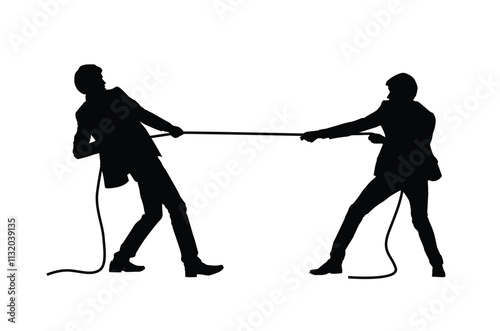 Silhouette of two men tugging on a tug of war