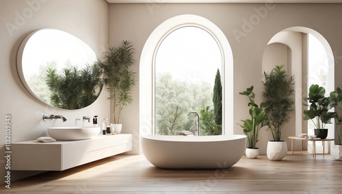 Elegant Bathroom with White and Beige Walls