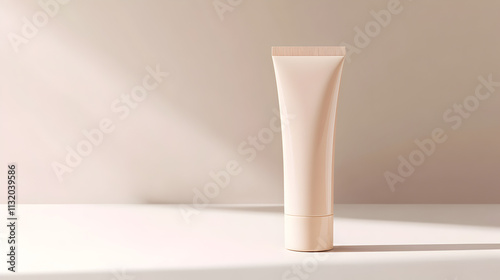 Tube of cream cosmetics minimalism beige background. Minimalism. Illustration photo