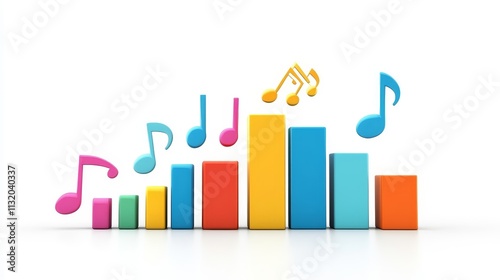 Colorful 3D Music Notes and Bars Representing Sound Waves and Audio Frequencies in a Vibrant and Playful Design Suitable for Music-Related Projects and Concepts