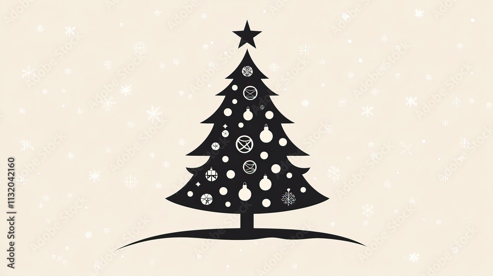 Obraz premium Minimalist Silhouette of Christmas Tree with Modern Decor, Minimalist Christmas Tree DecorChristmas day, New Year's Eve, Happy New Year 