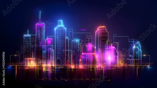 Futuristic cyberpunk city at night, neon lights, digital illustration. Cyberpunk. Illustration photo