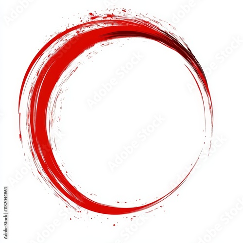 Abstract red circle brush stroke on white background. photo