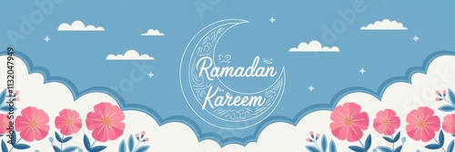 Ramadan Kareem: Crescent Moon and Floral Celebration photo